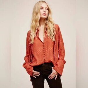 Free People New World Dotted Blouse in Autumn orange combo size X-Small